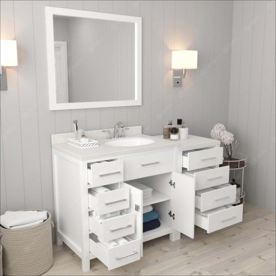 Caroline Parkway 57" Single Bath Vanity in White with White Quartz Top and Round Sink and Matching Mirror