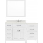 Caroline Parkway 57" Single Bath Vanity in White with White Quartz Top and Round Sink with Brushed Nickel Faucet and Mirror