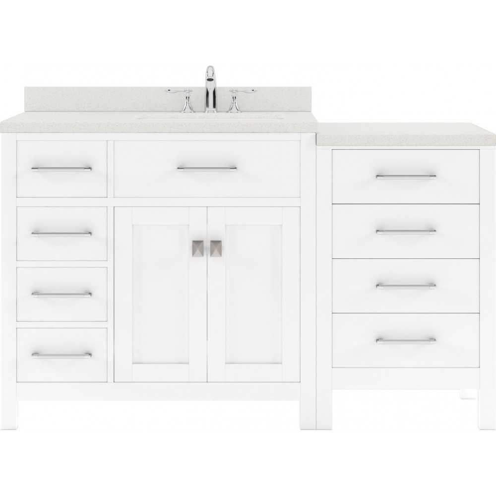 Caroline Parkway 57" Single Bath Vanity in White with White Quartz Top and Round Sink