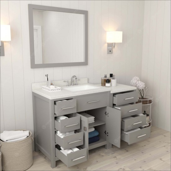 Caroline Parkway 57" Single Bath Vanity in Cashmere Gray with White Quartz Top and Square Sink and Matching Mirror