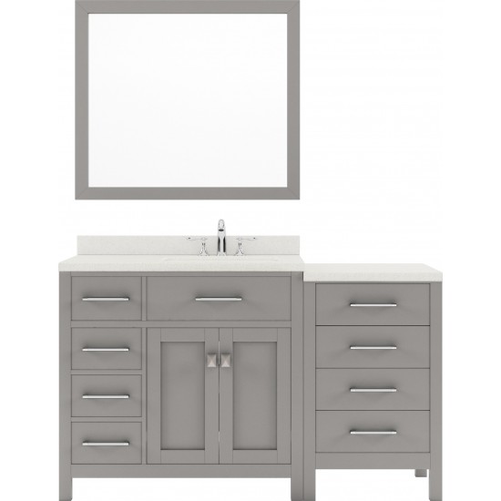 Caroline Parkway 57" Single Vanity in Cashmere Gray with White Quartz Top and Square Sink with Polished Chrome Faucet and Mir