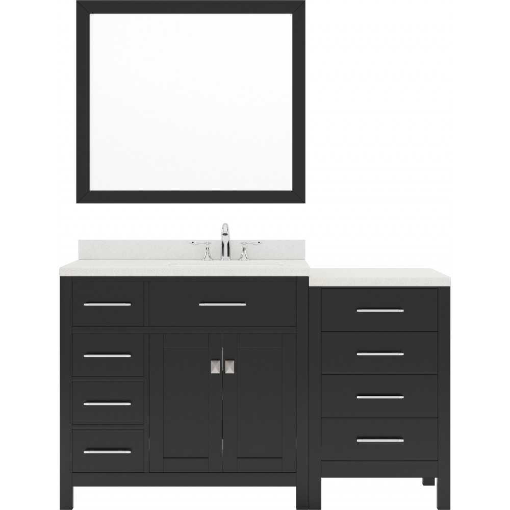 Caroline Parkway 57" Single Bath Vanity in Espresso with White Quartz Top and Square Sink with Brushed Nickel Faucet and Mirr