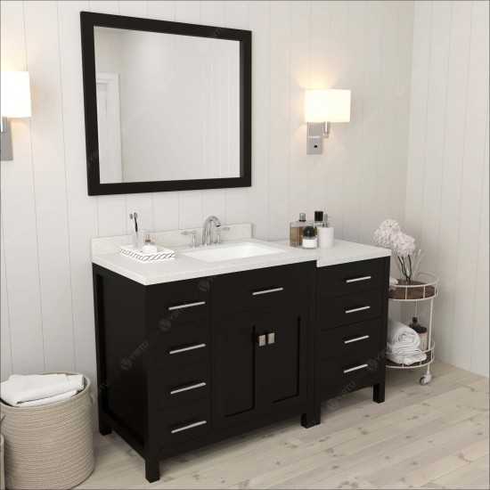 Caroline Parkway 57" Single Bath Vanity in Espresso with White Quartz Top and Square Sink with Brushed Nickel Faucet and Mirr