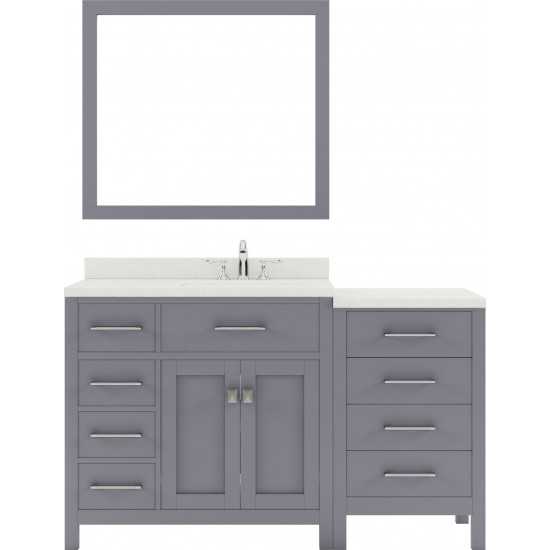 Caroline Parkway 57" Single Bath Vanity in Gray with White Quartz Top and Square Sink and Matching Mirror