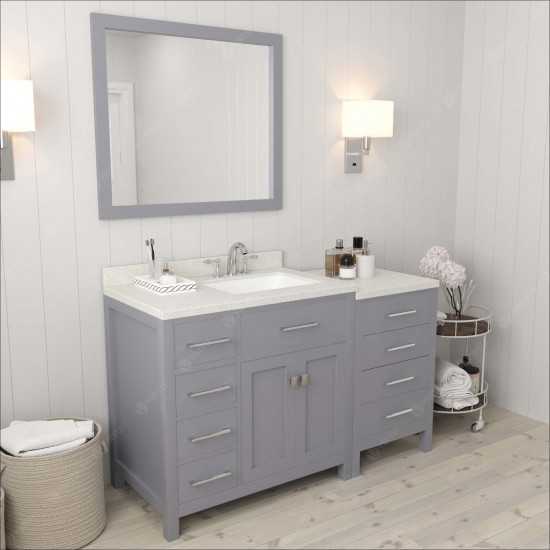 Caroline Parkway 57" Single Bath Vanity in Gray with White Quartz Top and Square Sink and Matching Mirror