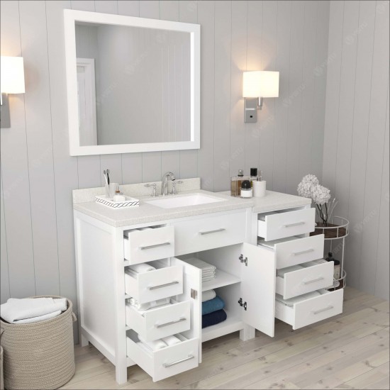 Caroline Parkway 57" Single Bath Vanity in White with White Quartz Top and Square Sink and Matching Mirror