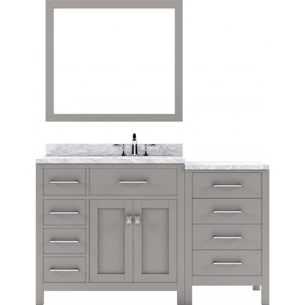 Caroline Parkway 57" Single Bath Vanity in Cashmere Gray with White Marble Top and Round Sink and Matching Mirror