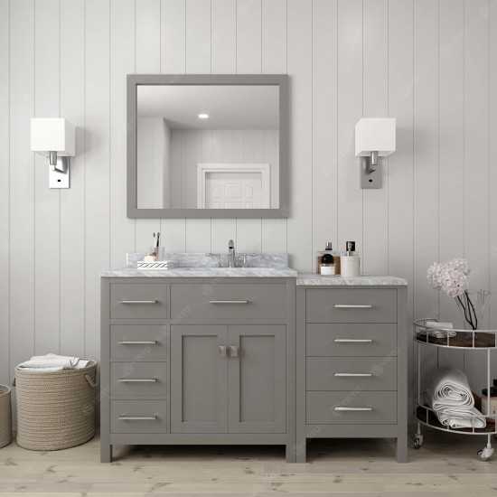 Caroline Parkway 57" Single Bath Vanity in Cashmere Gray with White Marble Top and Round Sink and Matching Mirror