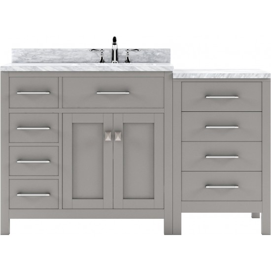 Caroline Parkway 57" Single Bath Vanity in Cashmere Gray with White Marble Top and Round Sink with Brushed Nickel Faucet