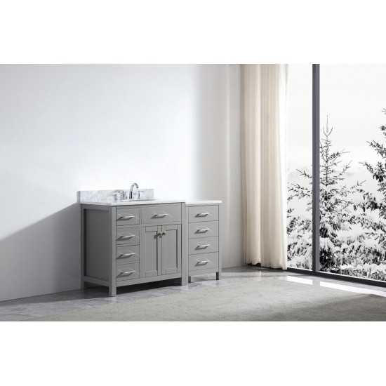 Caroline Parkway 57" Single Bath Vanity in Cashmere Gray with White Marble Top and Round Sink with Brushed Nickel Faucet