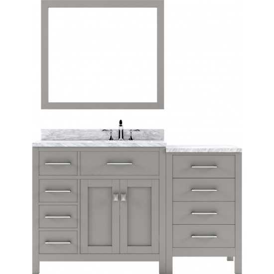 Caroline Parkway 57" Single Vanity in Cashmere Gray with White Marble Top and Round Sink with Polished Chrome Faucet and Mirr