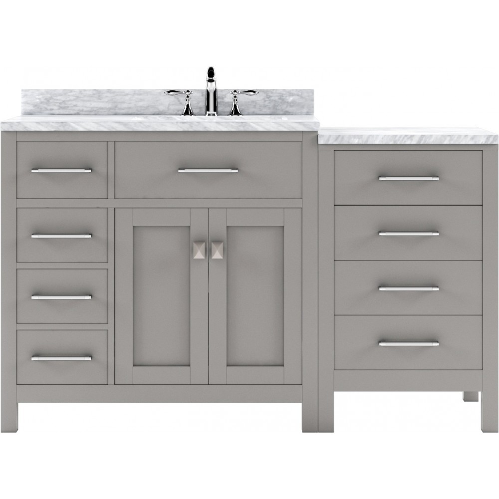 Caroline Parkway 57" Single Bath Vanity in Cashmere Gray with White Marble Top and Round Sink with Polished Chrome Faucet