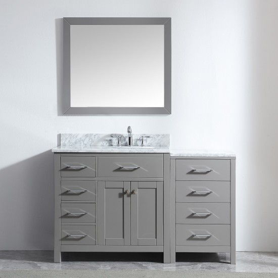 Caroline Parkway 57" Single Bath Vanity in Cashmere Gray with White Marble Top and Round Sink with Polished Chrome Faucet