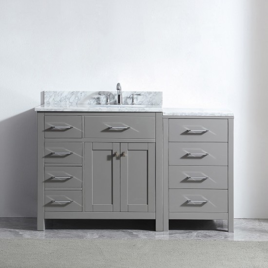 Caroline Parkway 57" Single Bath Vanity in Cashmere Gray with White Marble Top and Round Sink