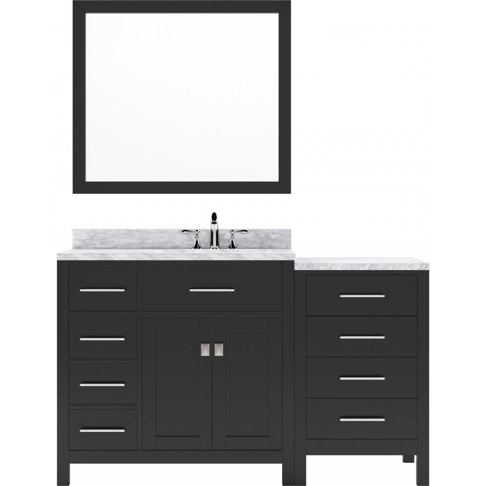 Caroline Parkway 57" Single Bath Vanity in Espresso with White Marble Top and Round Sink and Matching Mirror