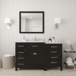 Caroline Parkway 57" Single Bath Vanity in Espresso with White Marble Top and Round Sink and Matching Mirror