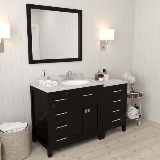 Caroline Parkway 57" Single Bath Vanity in Espresso with White Marble Top and Round Sink and Matching Mirror