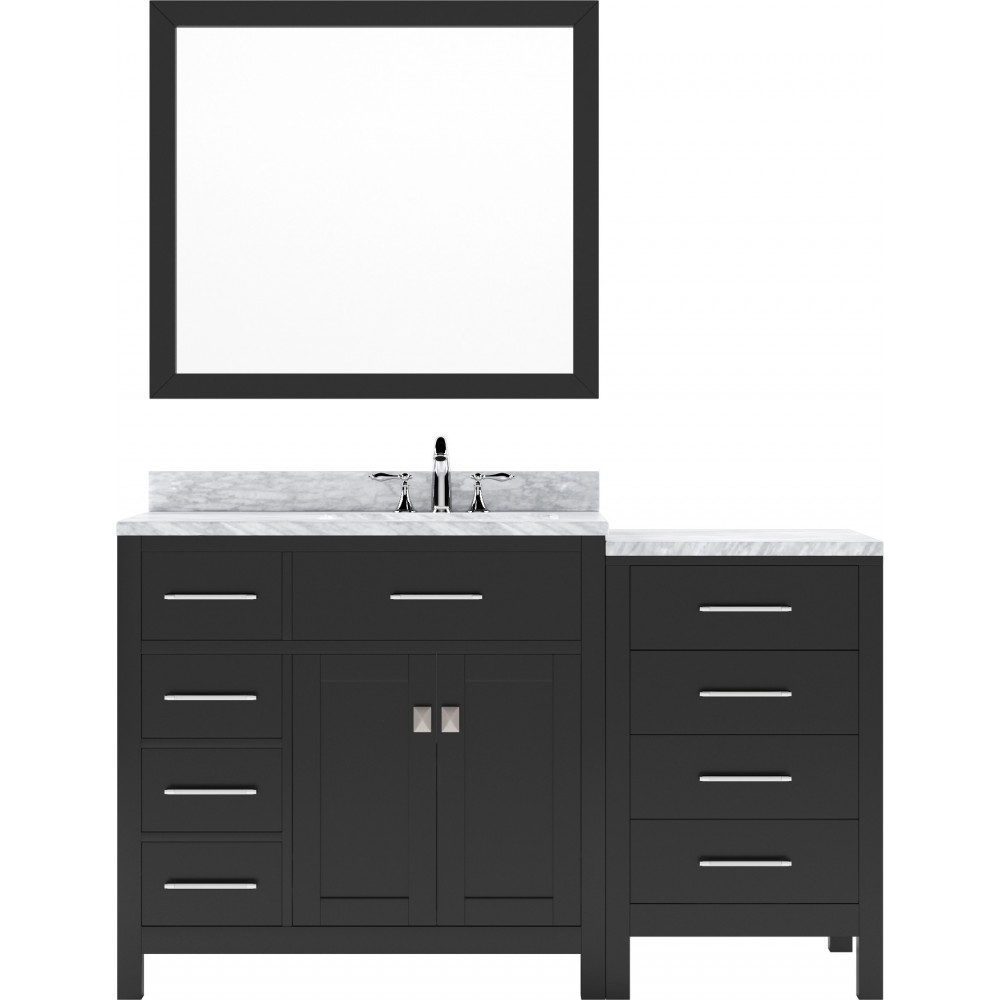 Caroline Parkway 57" Single Bath Vanity in Espresso with White Marble Top and Round Sink with Brushed Nickel Faucet and Mirro