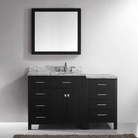 Caroline Parkway 57" Single Bath Vanity in Espresso with White Marble Top and Round Sink with Brushed Nickel Faucet and Mirro