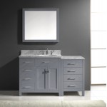 Caroline Parkway 57" Single Bath Vanity in Gray with White Marble Top and Round Sink and Matching Mirror