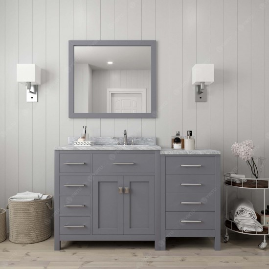 Caroline Parkway 57" Single Bath Vanity in Gray with White Marble Top and Round Sink and Matching Mirror