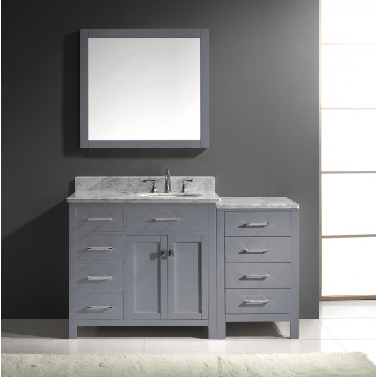 Caroline Parkway 57" Single Bath Vanity in Gray with White Marble Top and Round Sink with Brushed Nickel Faucet and Mirror