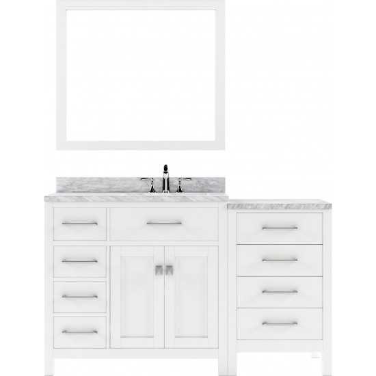 Caroline Parkway 57" Single Bath Vanity in White with White Marble Top and Round Sink with Polished Chrome Faucet and Mirror