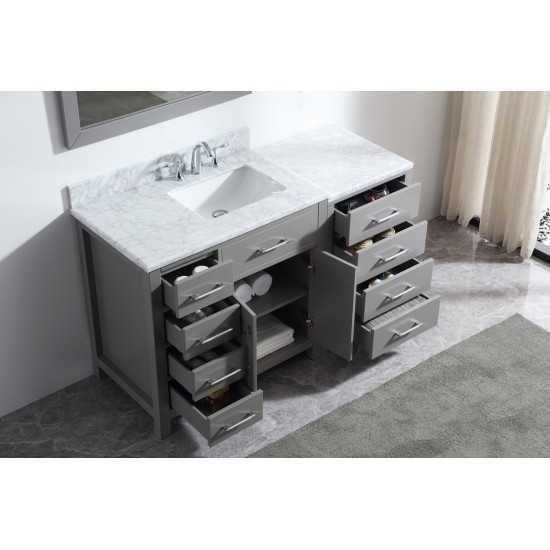 Caroline Parkway 57" Single Bath Vanity in Cashmere Gray with White Marble Top and Square Sink and Matching Mirror