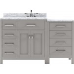 Caroline Parkway 57" Single Bath Vanity in Cashmere Gray with White Marble Top and Square Sink with Brushed Nickel Faucet
