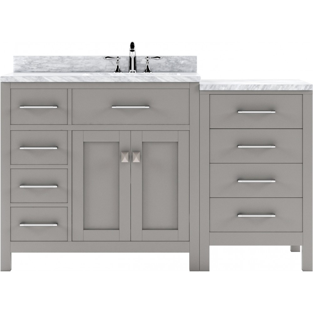 Caroline Parkway 57" Single Bath Vanity in Cashmere Gray with White Marble Top and Square Sink with Brushed Nickel Faucet