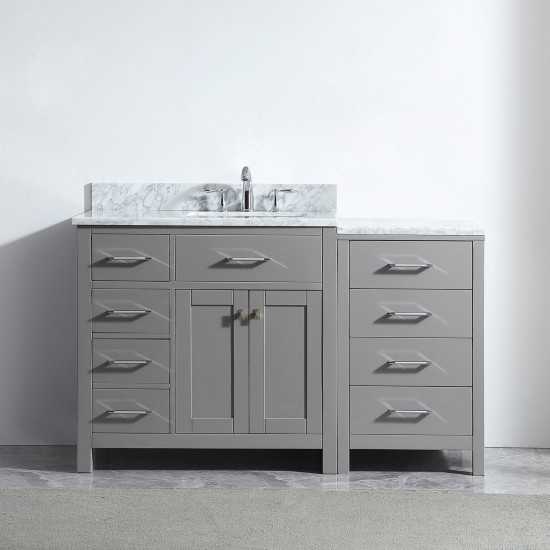 Caroline Parkway 57" Single Bath Vanity in Cashmere Gray with White Marble Top and Square Sink with Brushed Nickel Faucet