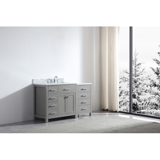 Caroline Parkway 57" Single Bath Vanity in Cashmere Gray with White Marble Top and Square Sink with Brushed Nickel Faucet