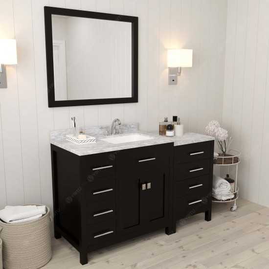 Caroline Parkway 57" Single Bath Vanity in Espresso with White Marble Top and Square Sink with Brushed Nickel Faucet and Mirr