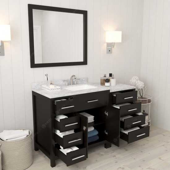 Caroline Parkway 57" Single Bath Vanity in Espresso with White Marble Top and Square Sink with Polished Chrome Faucet and Mir