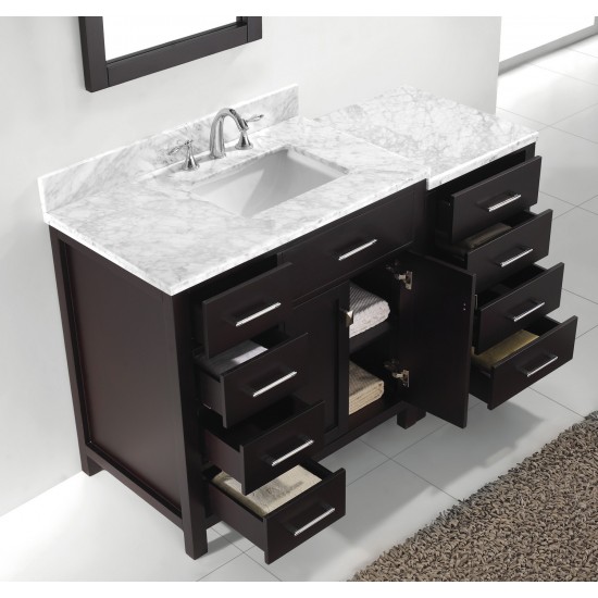 Caroline Parkway 57" Single Bath Vanity in Espresso with White Marble Top and Square Sink with Polished Chrome Faucet and Mir