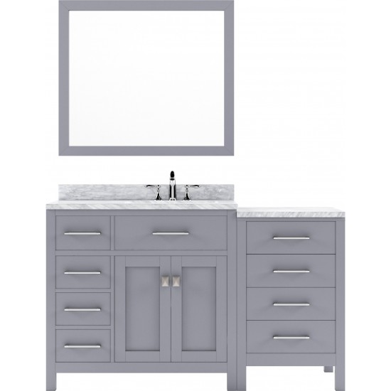 Caroline Parkway 57" Single Bath Vanity in Gray with White Marble Top and Square Sink with Polished Chrome Faucet and Mirror