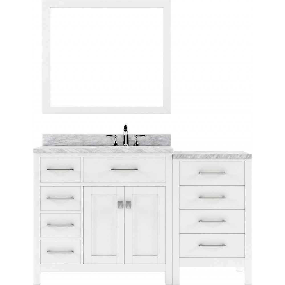 Caroline Parkway 57" Single Bath Vanity in White with White Marble Top and Square Sink and Matching Mirror