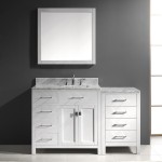 Caroline Parkway 57" Single Bath Vanity in White with White Marble Top and Square Sink and Matching Mirror