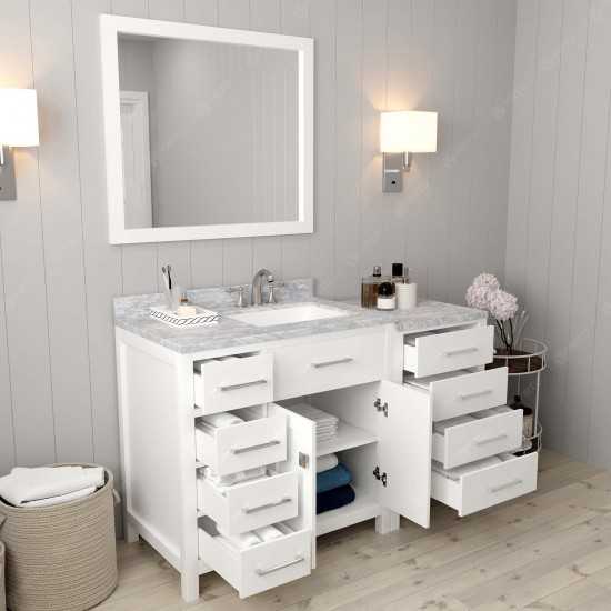 Caroline Parkway 57" Single Bath Vanity in White with White Marble Top and Square Sink and Matching Mirror