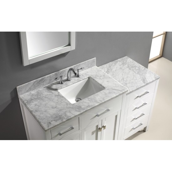 Caroline Parkway 57" Single Bath Vanity in White with White Marble Top and Square Sink and Matching Mirror