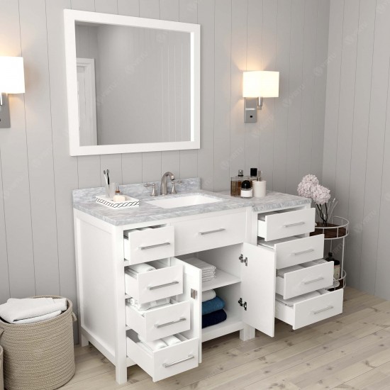 Caroline Parkway 57" Single Bath Vanity in White with White Marble Top and Square Sink with Polished Chrome Faucet and Mirror