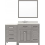 Caroline Parkway 57" Single Bath Vanity in Cashmere Gray with White Quartz Top and Round Sink and Matching Mirror