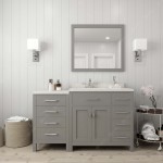 Caroline Parkway 57" Single Bath Vanity in Cashmere Gray with White Quartz Top and Round Sink and Matching Mirror