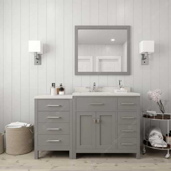 Caroline Parkway 57" Single Bath Vanity in Cashmere Gray with White Quartz Top and Round Sink and Matching Mirror