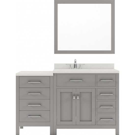 Caroline Parkway 57" Single Vanity in Cashmere Gray with White Quartz Top and Round Sink with Polished Chrome Faucet and Mirr