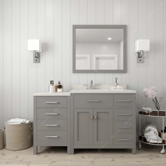 Caroline Parkway 57" Single Vanity in Cashmere Gray with White Quartz Top and Round Sink with Polished Chrome Faucet and Mirr