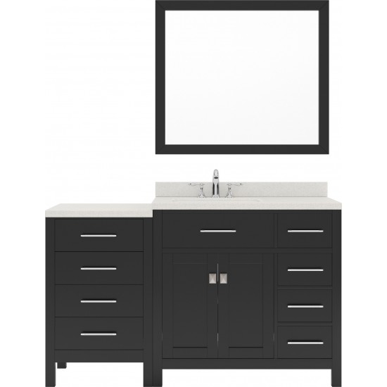 Caroline Parkway 57" Single Bath Vanity in Espresso with White Quartz Top and Round Sink and Matching Mirror