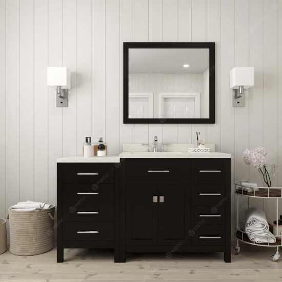 Caroline Parkway 57" Single Bath Vanity in Espresso with White Quartz Top and Round Sink and Matching Mirror