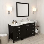 Caroline Parkway 57" Single Bath Vanity in Espresso with White Quartz Top and Round Sink and Matching Mirror