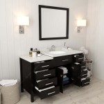 Caroline Parkway 57" Single Bath Vanity in Espresso with White Quartz Top and Round Sink and Matching Mirror